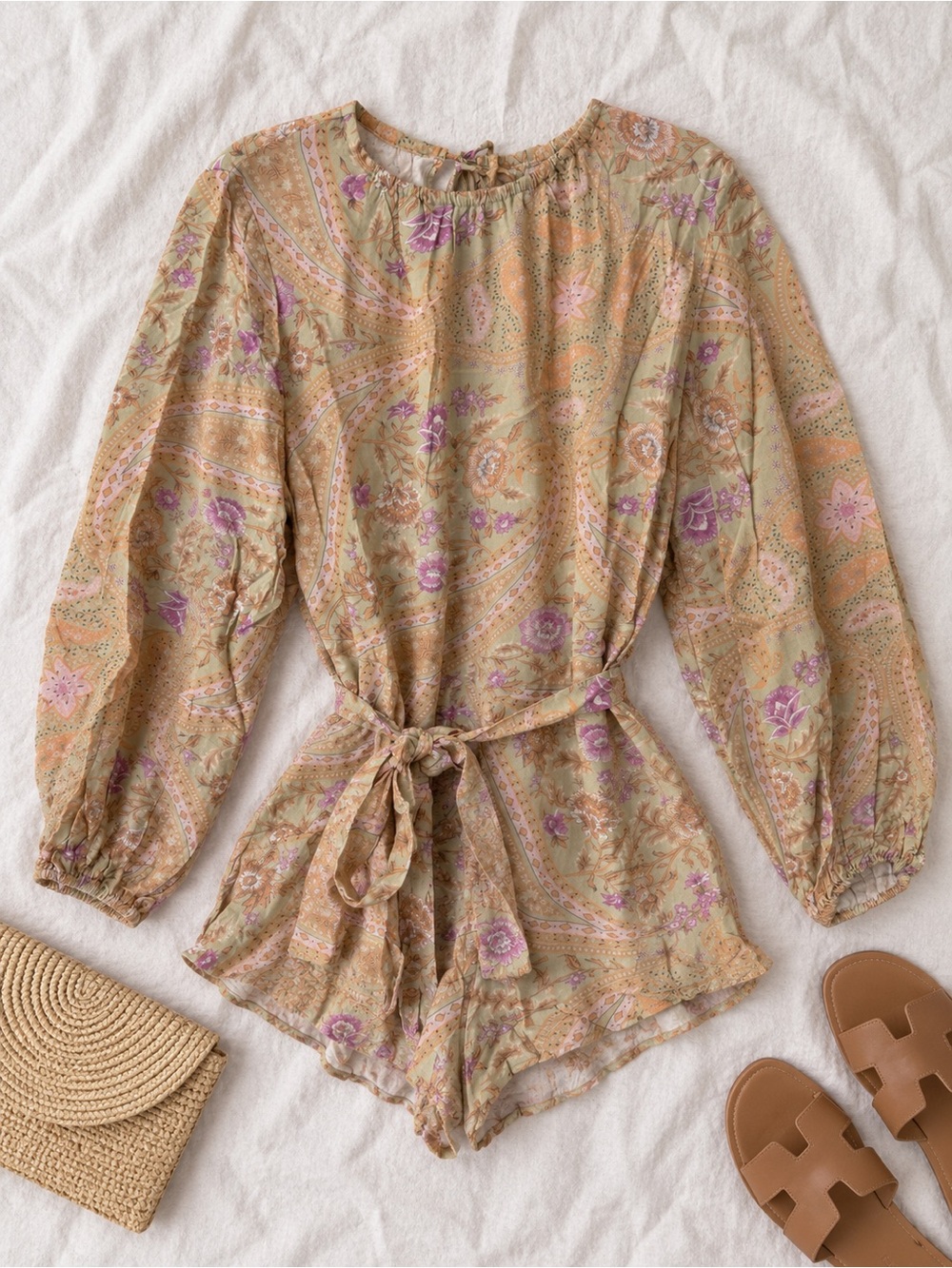 Spell Belladonna Romper Dusty Olive Tie-Waist Long Sleeve Size XXL NWT